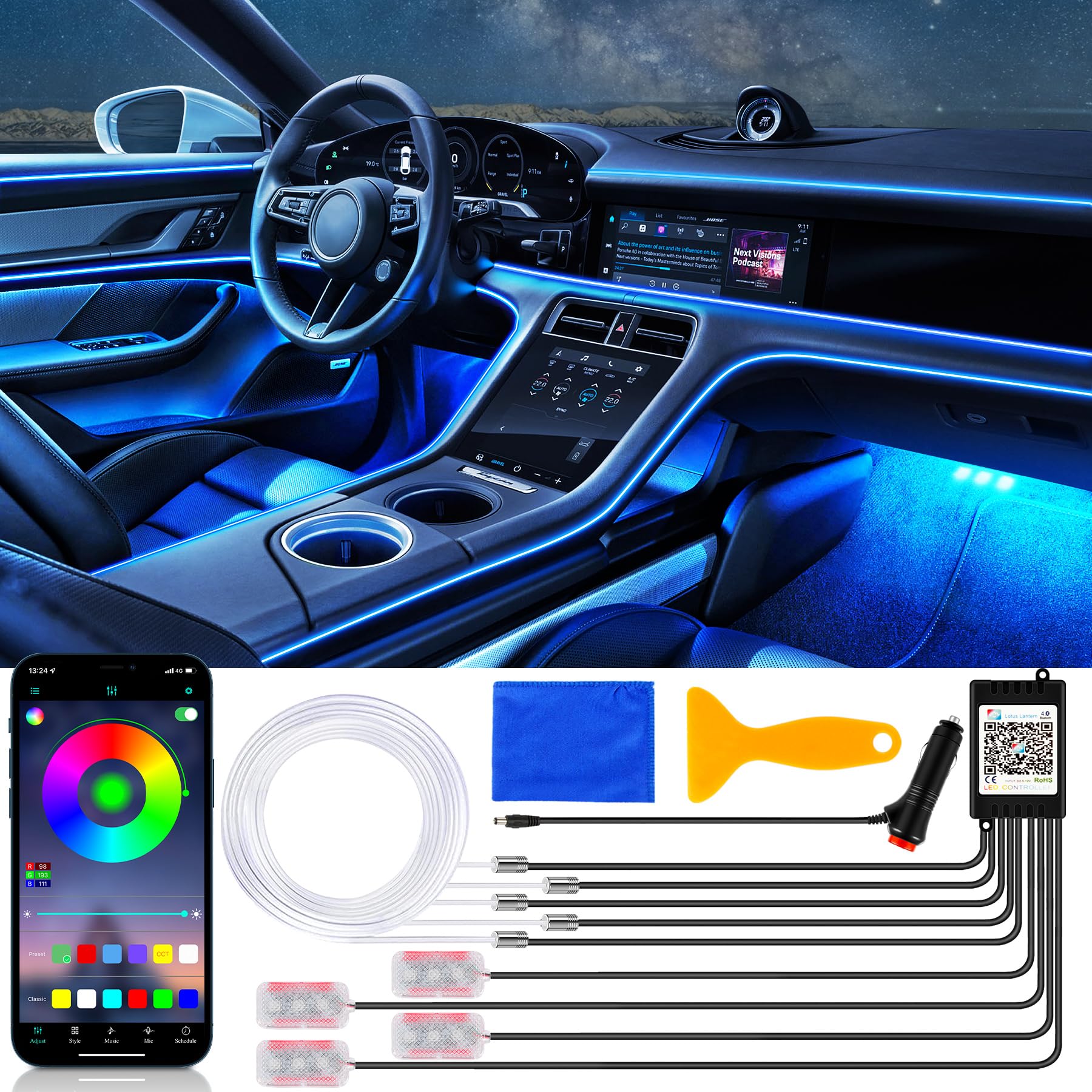 YAOBLUESEA Auto LED Innenbeleuchtung Strip 6,5M Auto Ambientebeleuchtung RGB 12V DIY Wasserdicht Atmosphärenlicht mit APP Steuerbare Neonlicht Streifen Musik und Fußraumbeleuchtung Deko von YAOBLUESEA