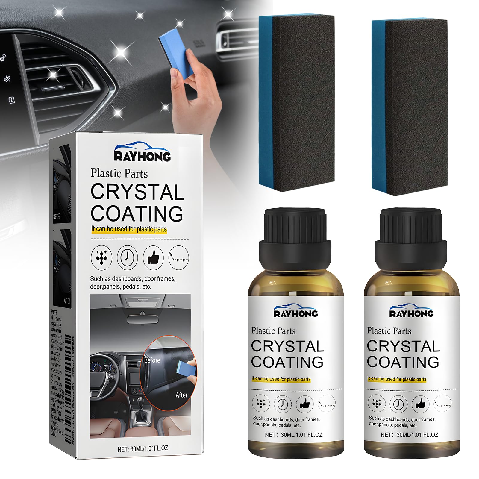 YAOZUP Kunststoffteile Kristalline Beschichtung, 3pcs Kunststoffpflege Auto, Reparaturmittel für Autokunststoffe, Auto-Kunststoff-Restaurator, Kunststoff Politur, Plastic Revitalizing Coating Agent von YAOZUP