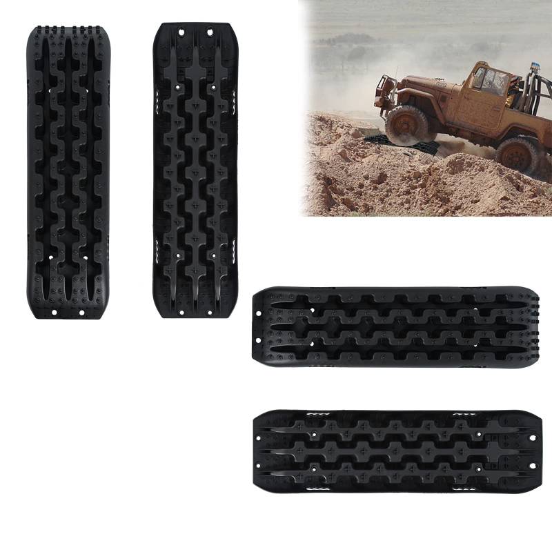 YARDIN 4 Stück Recovery Board,Sandbleche Anfahrhilfe Sandbleche Offroad,für Geländewagen PKW LKW,Rutschfester mit Tragegriff (Schwarz) von YARDIN