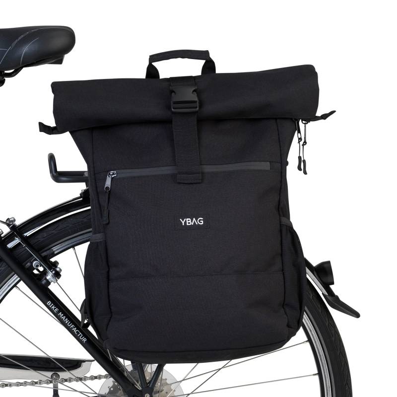 YBAG Daily - 2in1 Nachhaltige Fahrradtasche für Herren & Damen - Geeignet als Gepäckträgertasche und Rucksack mit Laptopfach für Büro und Einkauf (Black) von YBAG