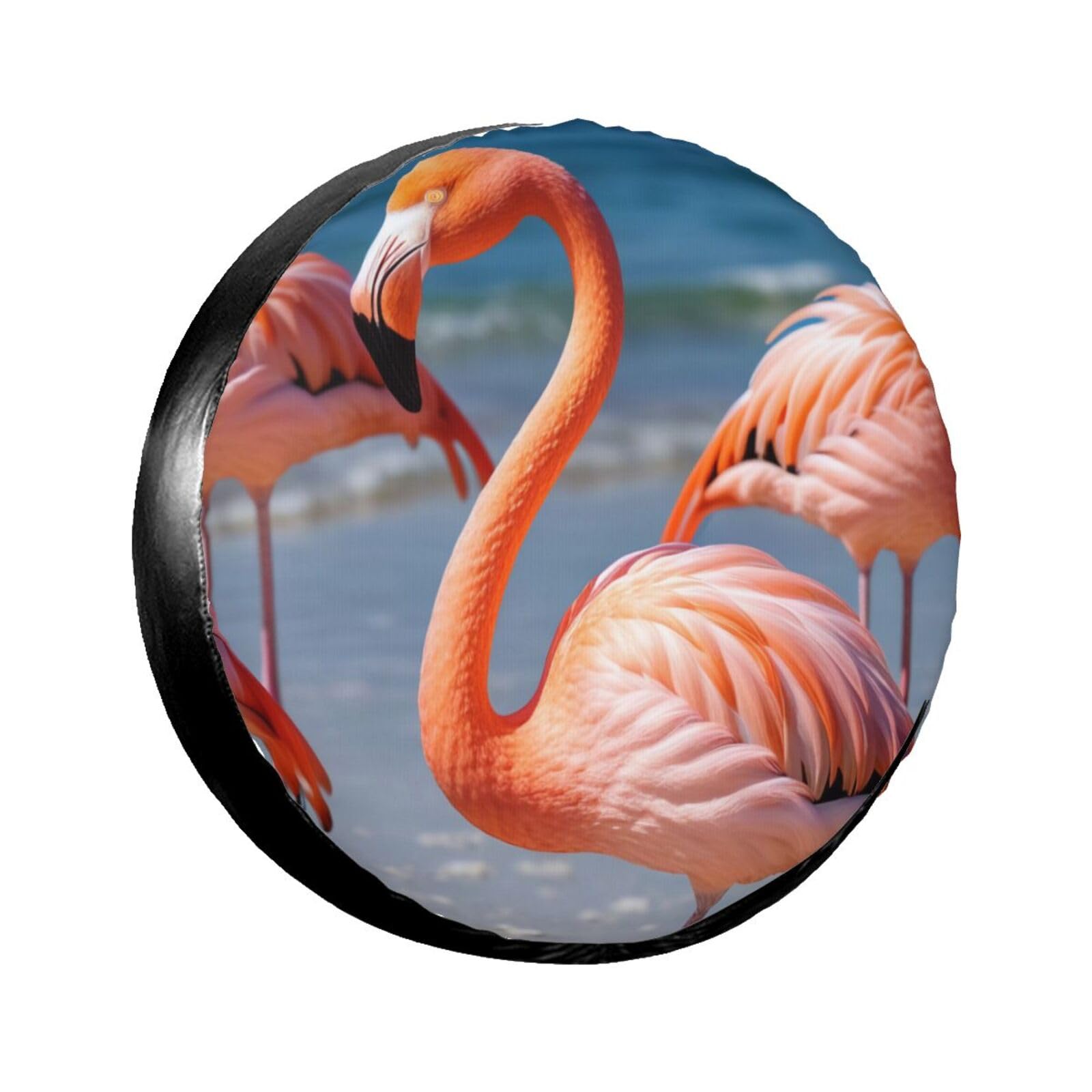 Lustige Strand Flamingos Gedruckt Ersatzreifen Abdeckung, Universal Wasserdicht Rad Reifen Schutzhülle Fit RV JP Wohnmobil Truck von YBAOFU