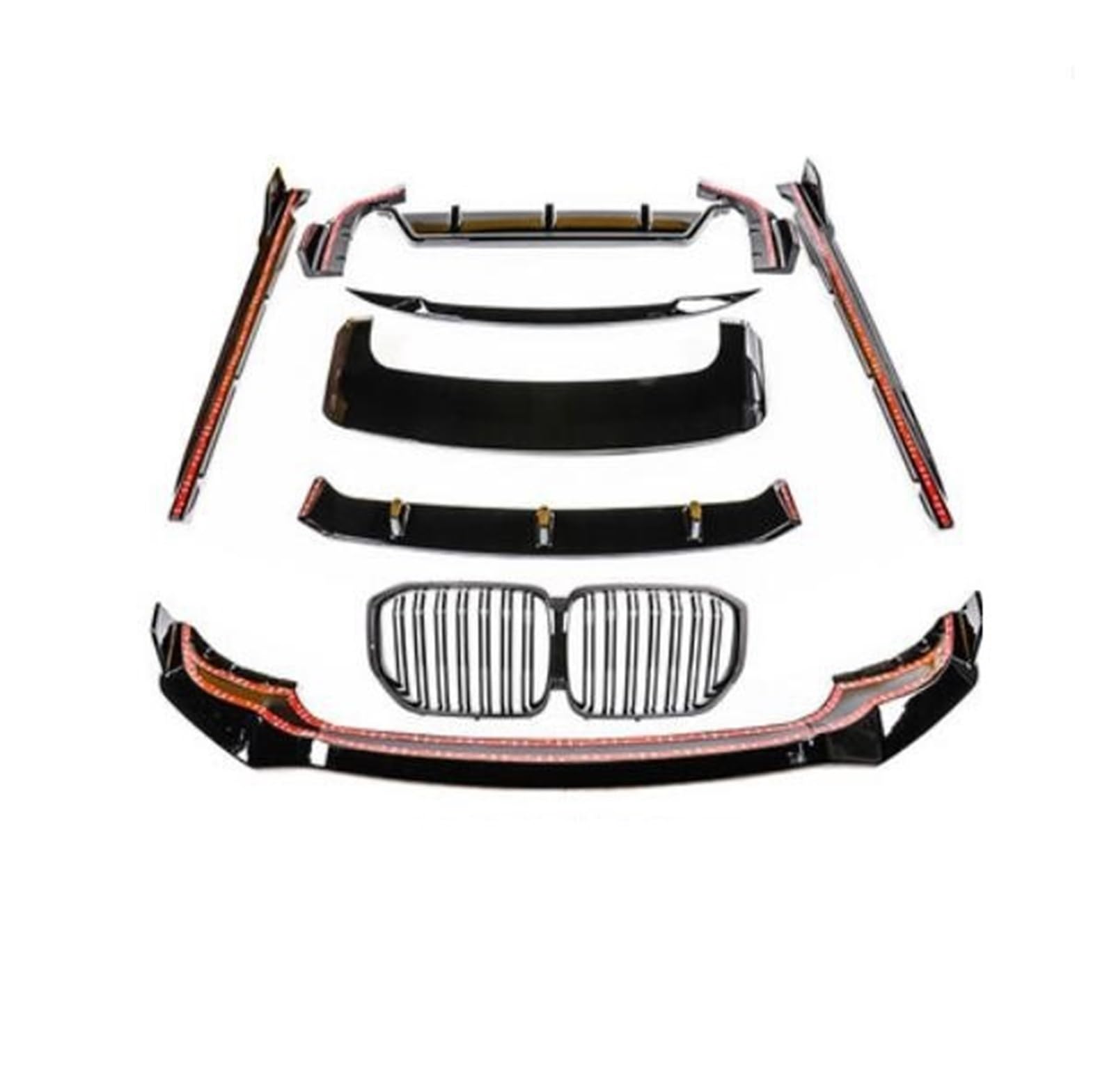 Auto Spoiler Wing Für G05 X5 2019-2022 Black Knight Auto Stoßstange Vorne Lippe + Hinten Diffusor + Si Rock + Spoiler + Grills Grille + Rückansicht Kappe Körper Kit2(XL1000V CLEAR) von YBCVEPQ