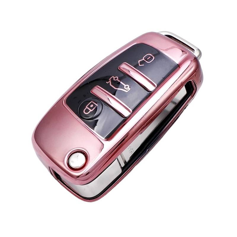 Autoschlüssel Gehäuse Für A1 A3 A4 A5 A6 A7 Q3 Q5 S6 B6 B7 B8 C6 8P 8V 8L TT RS Auto Shell Keychain Schutz TPU Klapp Schlüssel Fall Tasche Abdeckung(Pink Key case) von YBCVEPQ