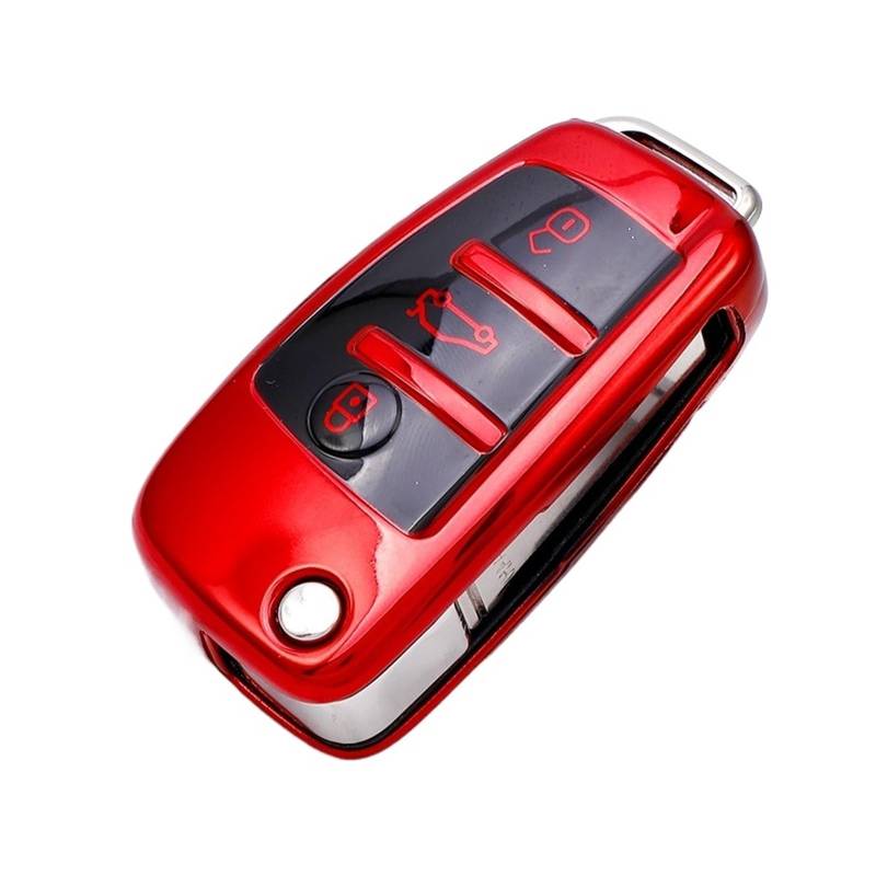 Autoschlüssel Gehäuse Für A1 A3 A4 A5 A6 A7 Q3 Q5 S6 B6 B7 B8 C6 8P 8V 8L TT RS Auto Shell Keychain Schutz TPU Klapp Schlüssel Fall Tasche Abdeckung(Red Key case) von YBCVEPQ