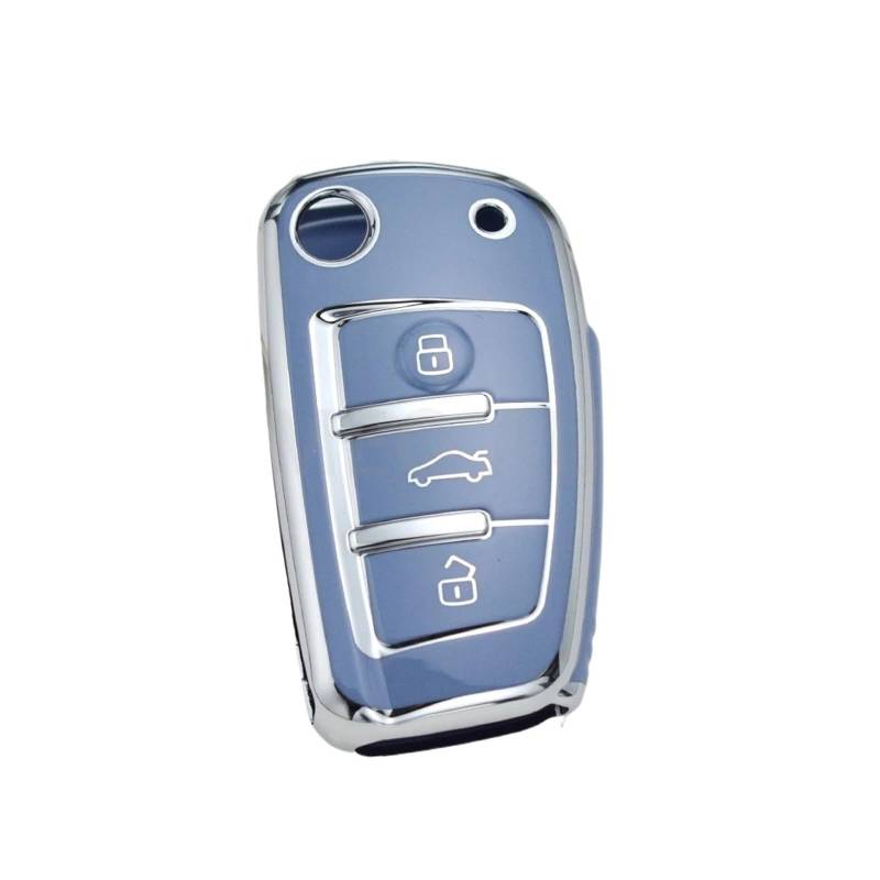 Autoschlüssel Gehäuse Für A1 A3 A6 A6L Q2 Q3 Q7 TTS R8 S6 RS3 Schutz TPU Auto Flip Schlüssel Fall Abdeckung Shell Fob Schlüsselbund Auto Zubehör(Silver Grey) von YBCVEPQ