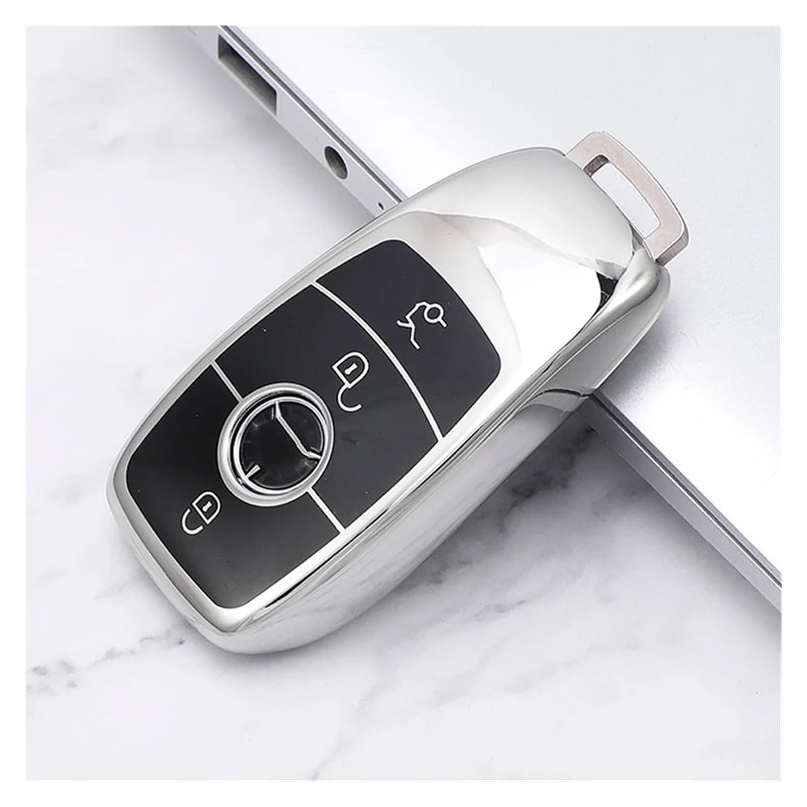 Autoschlüssel Gehäuse Für Benz AMG E Klasse W213/C Klasse W205 2018 Auto Styling Zubehör Ring TPU Auto Schlüssel Fall Abdeckung(Silver) von YBCVEPQ