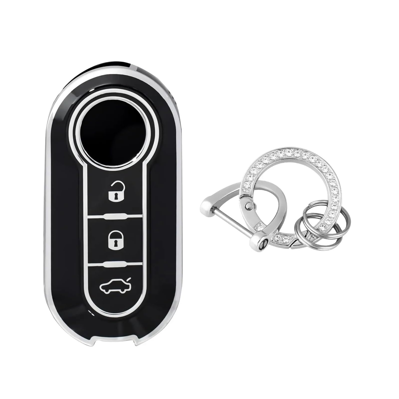 Autoschlüssel Gehäuse Für FIAT 500 Ducato Panda Punto 3 Tasten Gold TPU Auto Flip Klappschlüssel Fall Abdeckung Remote Key Shell Halter Protecor Keychain(Black Silver set1) von YBCVEPQ