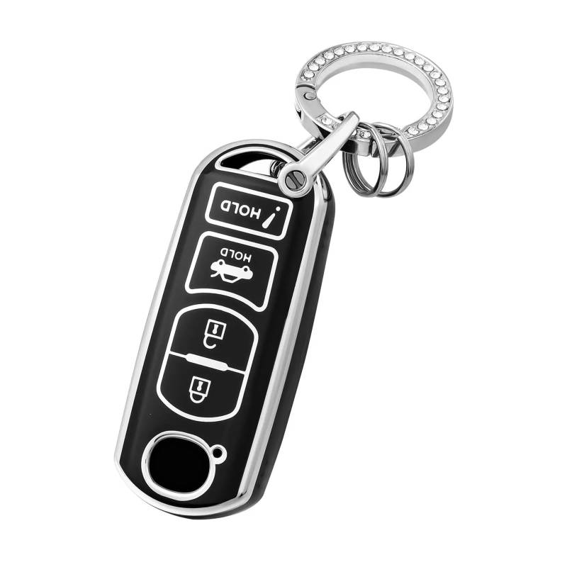 Autoschlüssel Gehäuse Für Mazda Atenza Axela 2 3 6 Demio BL BM GJ CX-5 CX5 CX-3 CX7 CX-9 CX30 Auto Schlüssel Fall Abdeckung Shell Fob 4 Taste(Black Silver Set) von YBCVEPQ