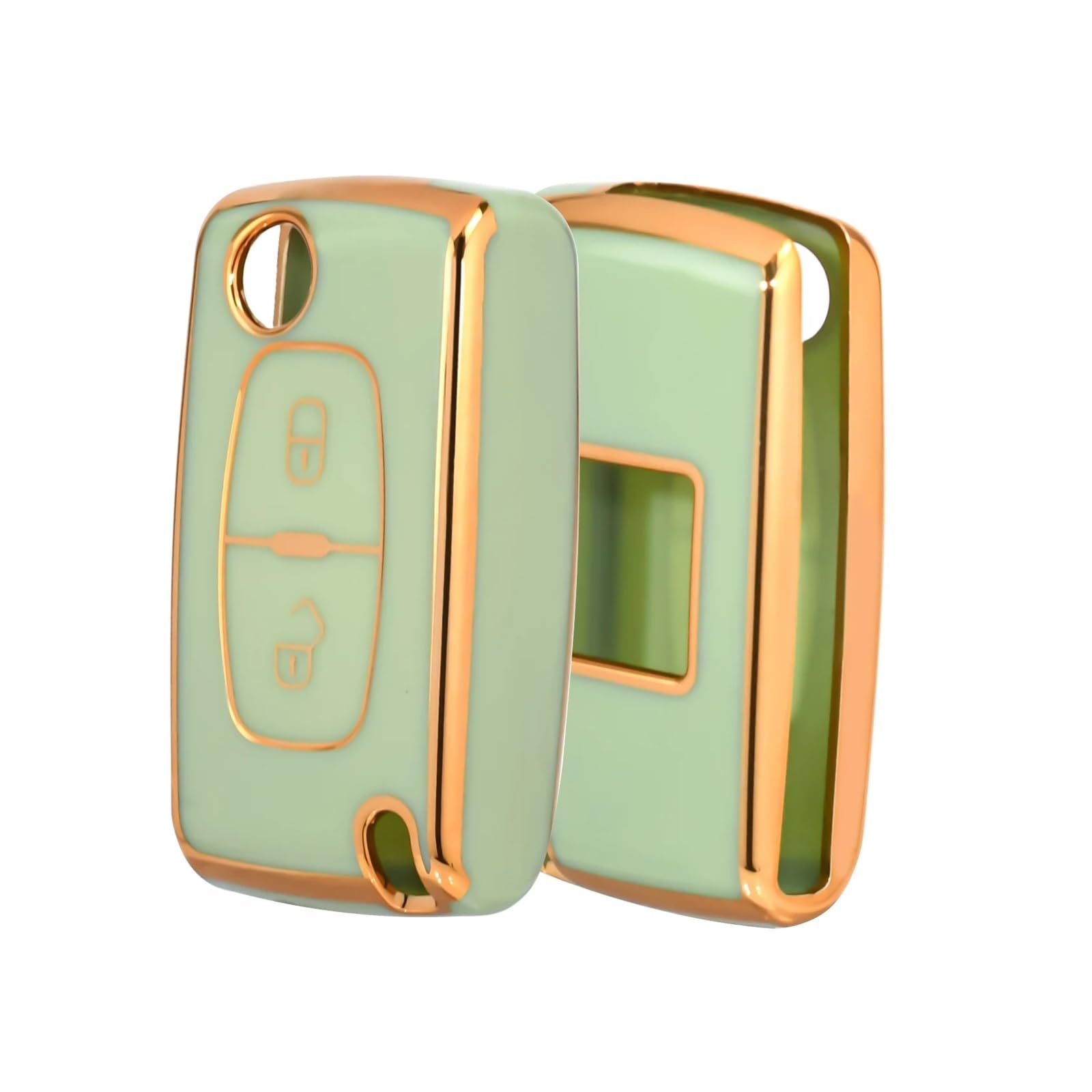 Autoschlüssel Gehäuse Für Peugeot 207 307 308 407 607 807 Für Citroen C2 C3 C4 C5 C6 2 Tasten Auto Fernbedienung Schlüssel Fall Flip Folding Key Shell Cover(Green Gold) von YBCVEPQ