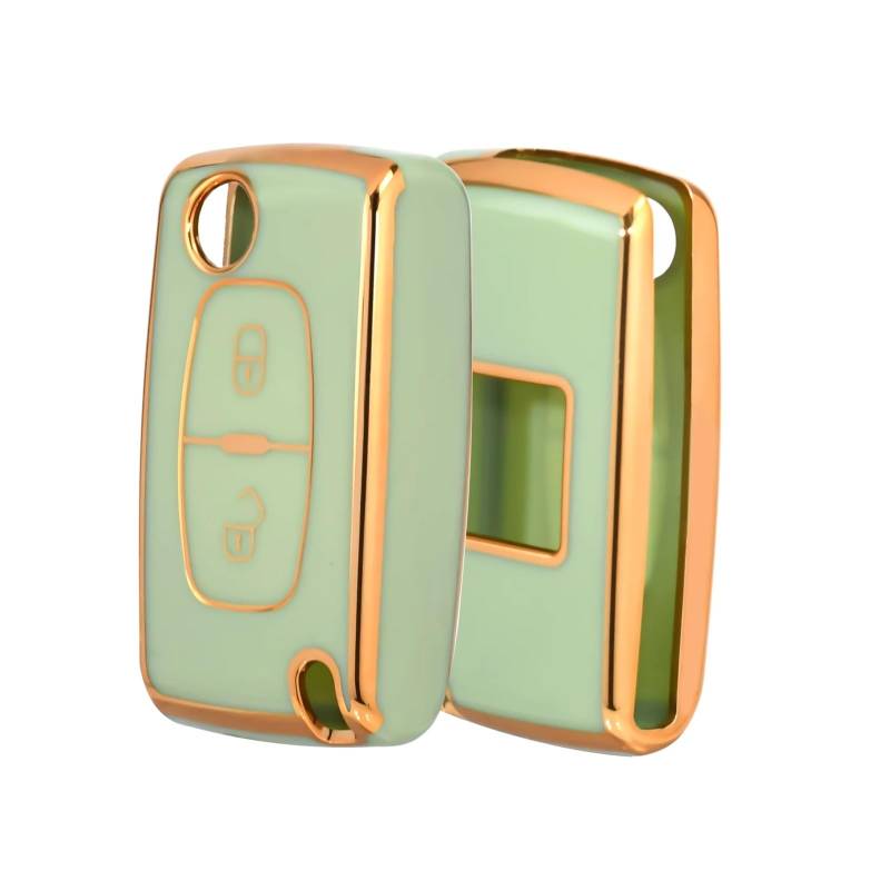 Autoschlüssel Gehäuse Für Peugeot 207 307 308 407 607 807 Für Citroen C2 C3 C4 C5 C6 2 Tasten Auto Fernbedienung Schlüssel Fall Flip Folding Key Shell Cover(Green Gold) von YBCVEPQ