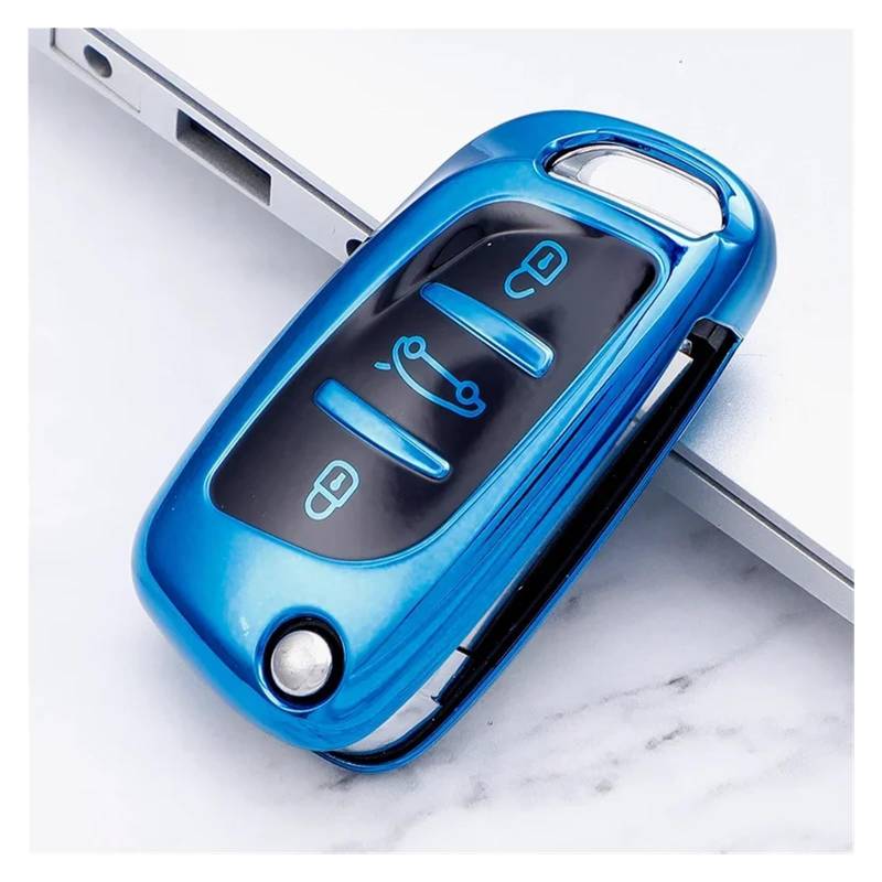 Autoschlüssel Gehäuse Für Peugeot Für Citroen C1 C2 C3 C4 C5 DS3 DS4 DS5 DS6 Auto Schlüssel Shell Zubehör Weiche TPU 3 Taste Auto Falten Schlüssel Fall Volle Abdeckung(Blue) von YBCVEPQ