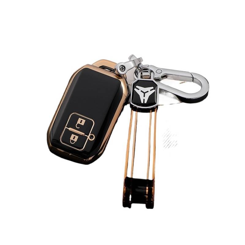 Autoschlüssel Gehäuse Für Suzuki Swift Wagon R Monopoly Typ Keyless Shell Schutz 2 Taste TPU Auto Schlüssel Fernbedienung Fall Abdeckung Schlüssel Kette Zubehör(Black Key Chain) von YBCVEPQ