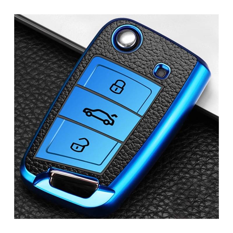 Autoschlüssel Gehäuse Für VW MK7 GTI 7 Golf 7 Golf R Skoda Octavia A7 Sitz TPU Auto Auto Schlüssel Fall Folding Remote Shell Fob Abdeckung(Blue) von YBCVEPQ