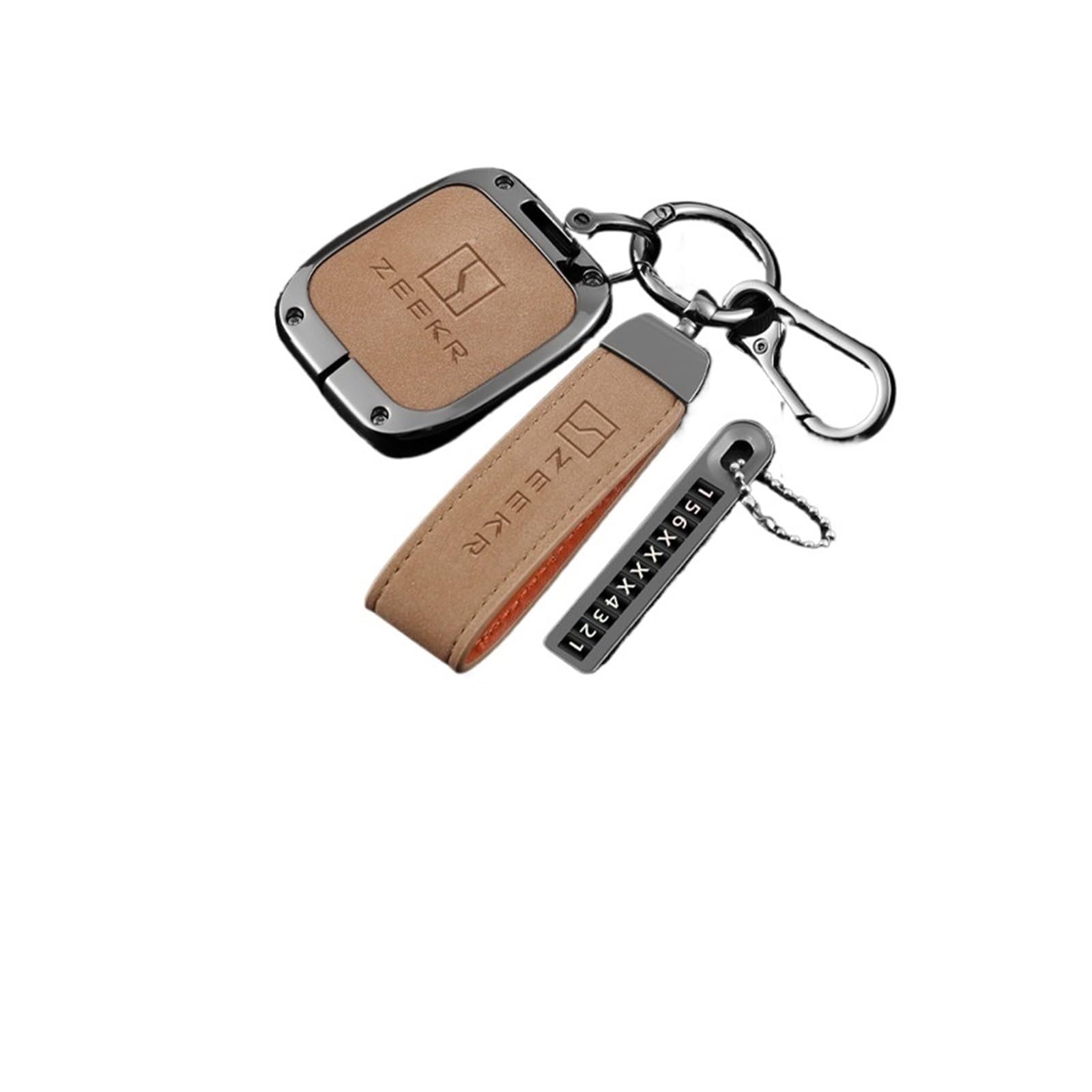 Autoschlüssel Gehäuse Für ZEEKR 001 009 Schutz Schlüsselbund Zubehör Zink-Legierung Auto NFC Karte Remote Smart Key Fall Abdeckung Tasche Halter Shell(Style A Brown 03) von YBCVEPQ