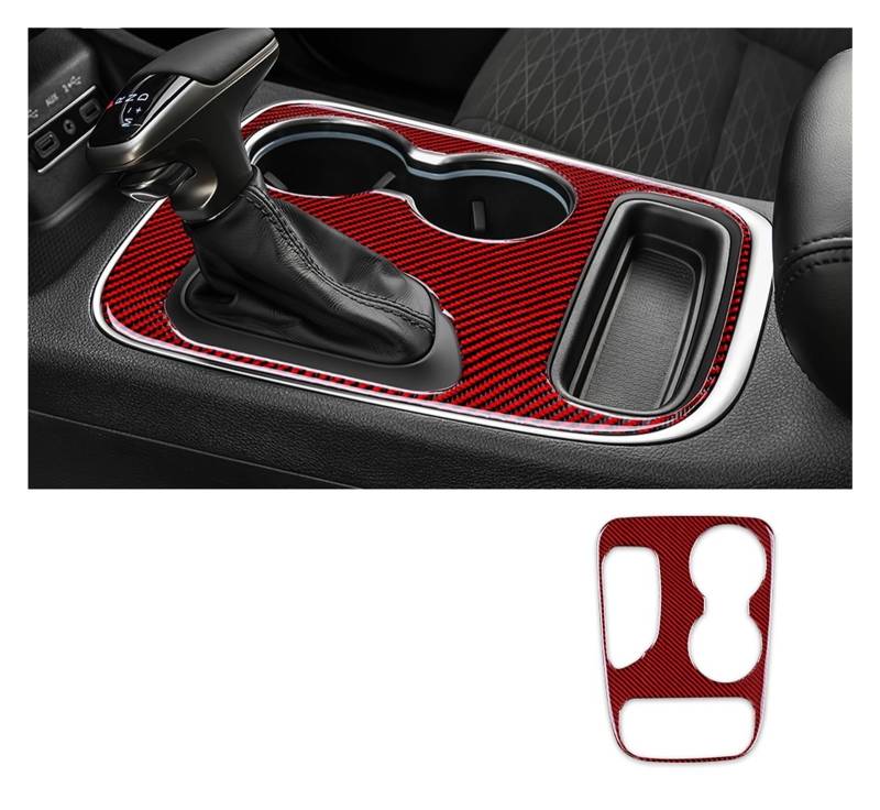 YBDFCBF Aufkleber aus echter Kohlefaser, kompatibel mit Dodge Durango 2018 2019 2020, Auto-Gangschalttafel, Getriebekonsolen-Abdeckung, Aufkleber for den Innenraum(Black with Red) von YBDFCBF