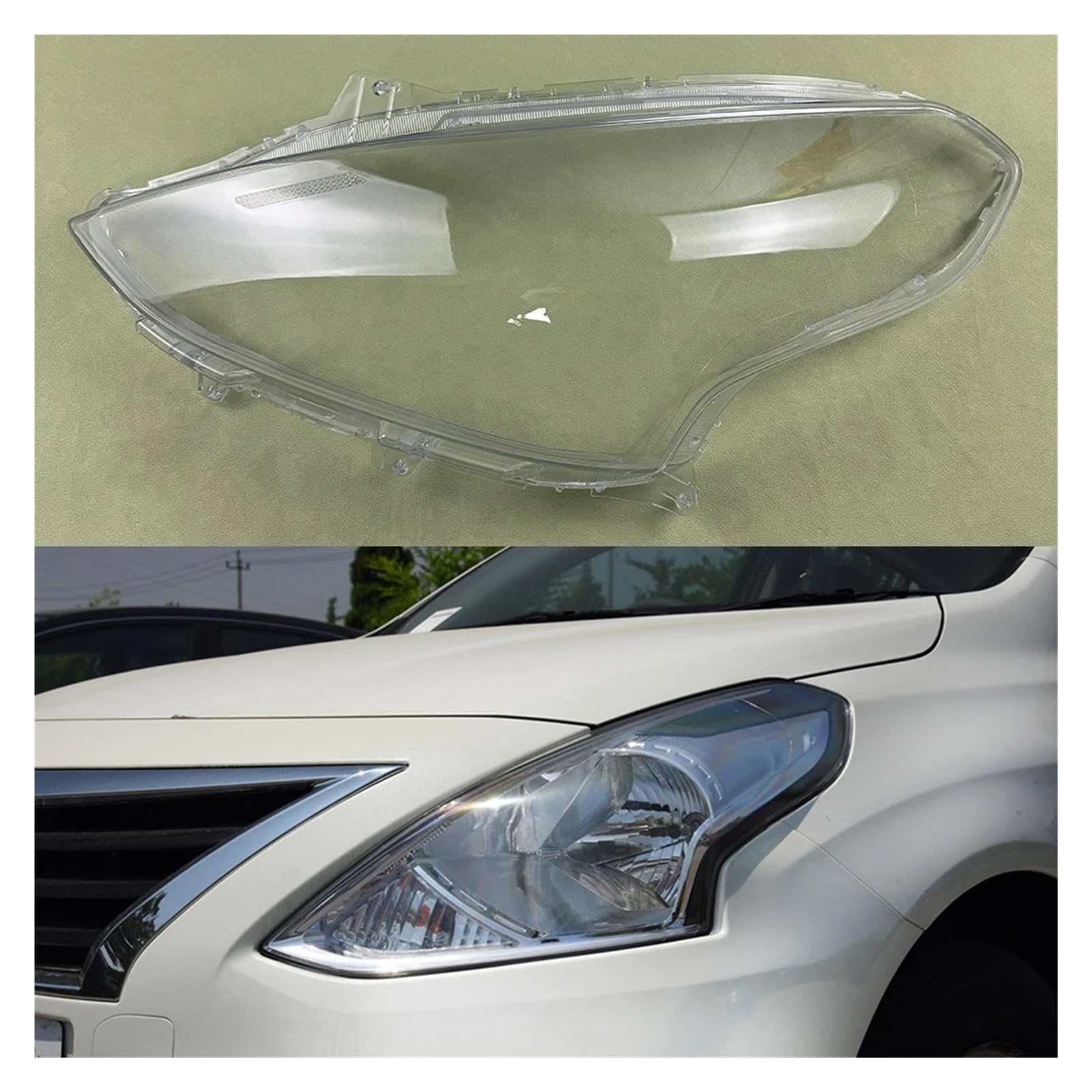 YBDFCBF Auto Front Scheinwerfer Glas Abdeckung Scheinwerfer Shell Objektiv Kappen Licht Fall Auto Lampe Schatten Lampcover Maske Kompatibel for Nissan Sunny 2014-2017(Left) von YBDFCBF