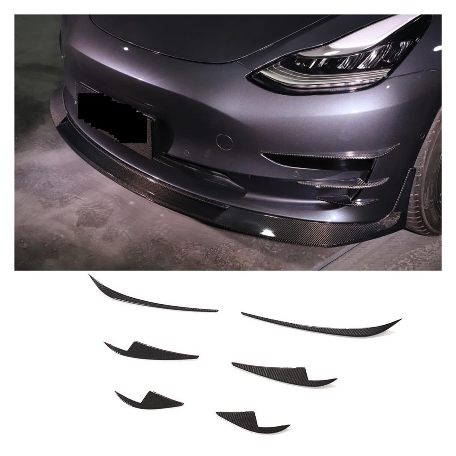 YBDFCBF Carbon Fiber Front Bumper Fins Carnards Nebelscheinwerfer Dekoration Zierleisten for Tesla Model 3 2017 2018 2019 von YBDFCBF