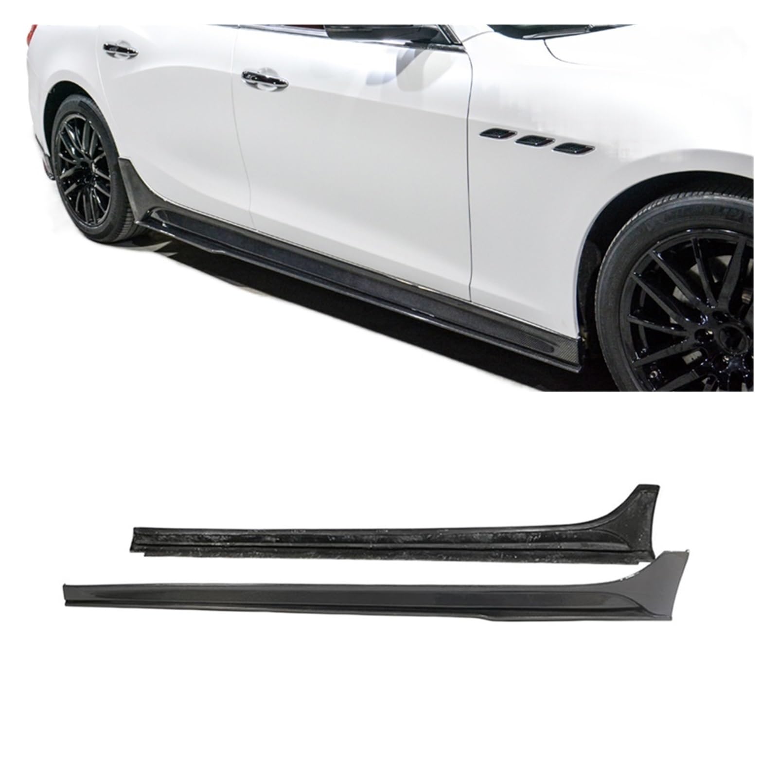 YBDFCBF Carbonfaser-Bodykits, kompatibel mit Maserati Ghibli 2014–2017, Frontstoßstangenlippe, Heckstoßstangendiffusor, Seitenschwellerverlängerungen, Lippenspoiler(Side Skirts) von YBDFCBF