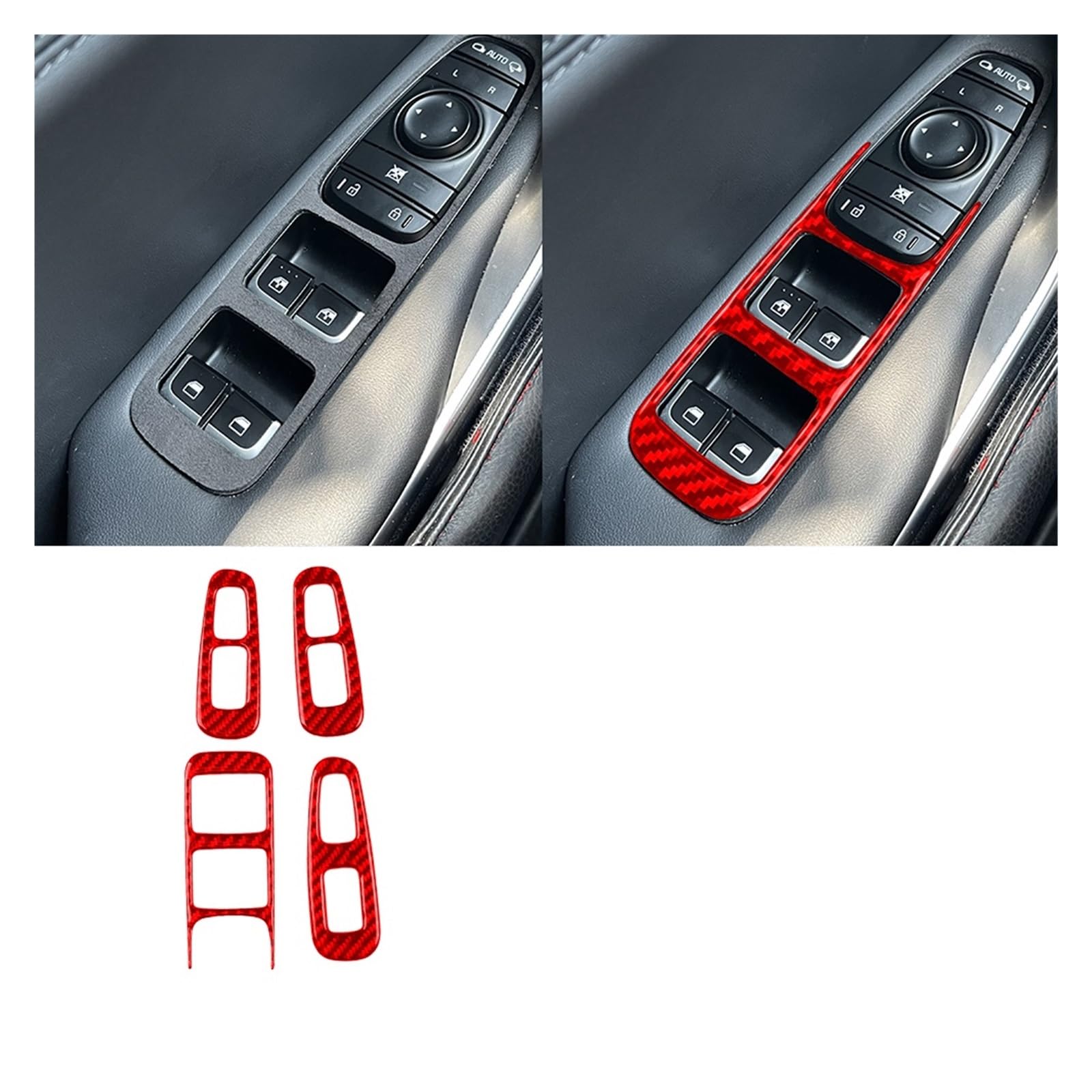 YBDFCBF Kompatibel for Kia Stinger 2019–2023, echte Kohlefaser, Tür-Innengriff-Panel, dekorative Abdeckung, Auto-Innendekoration, Zubehör-Aufkleber(Red) von YBDFCBF