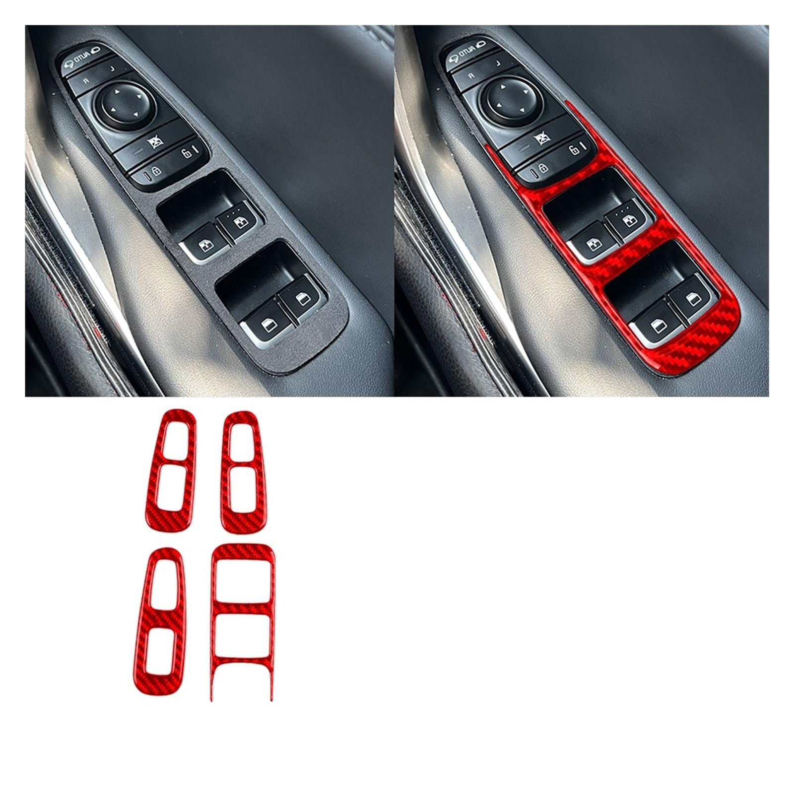 YBDFCBF Kompatibel for Kia Stinger 2019–2023, echte Kohlefaser, Tür-Innengriff-Panel, dekorative Abdeckung, Auto-Innendekoration, Zubehör-Aufkleber(Red-01) von YBDFCBF