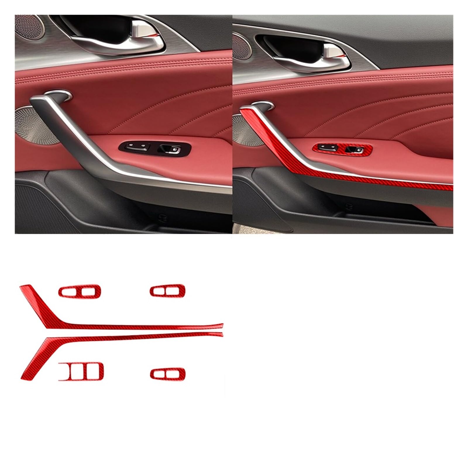 YBDFCBF Kompatibel for Kia Stinger 2019–2023, echte Kohlefaser, Tür-Innengriff-Panel, dekorative Abdeckung, Auto-Innendekoration, Zubehör-Aufkleber(Red-03) von YBDFCBF