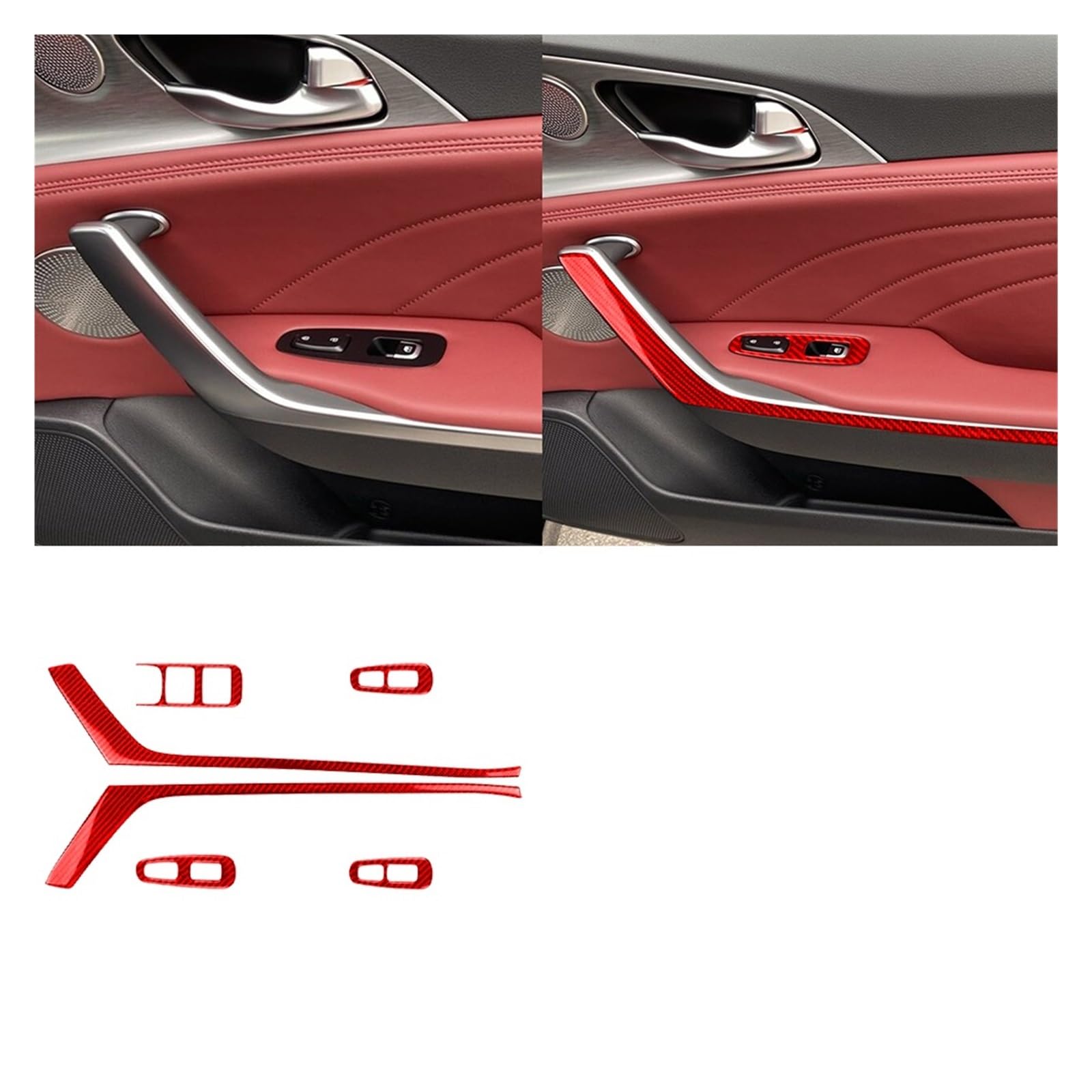 YBDFCBF Kompatibel for Kia Stinger 2019–2023, echte Kohlefaser, Tür-Innengriff-Panel, dekorative Abdeckung, Auto-Innendekoration, Zubehör-Aufkleber(Red-04) von YBDFCBF