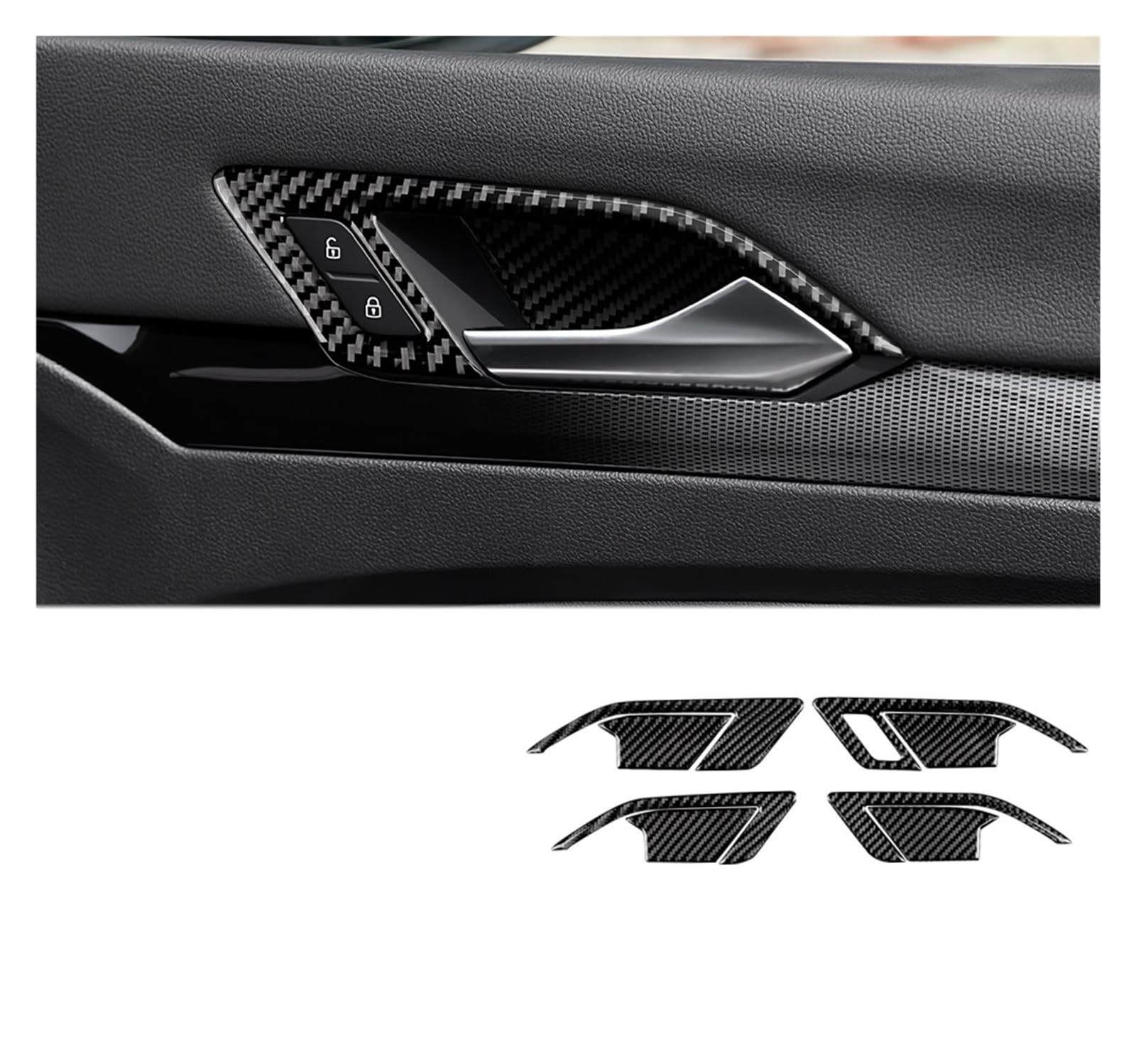 YBDFCBF Real Carbon Fiber Aufkleber Kompatibel for VW Golf 8 2020 2021 2022 2023 Auto Türgriff Schüssel Dekor Innen Trim Zubehör(Type A RHD-01) von YBDFCBF