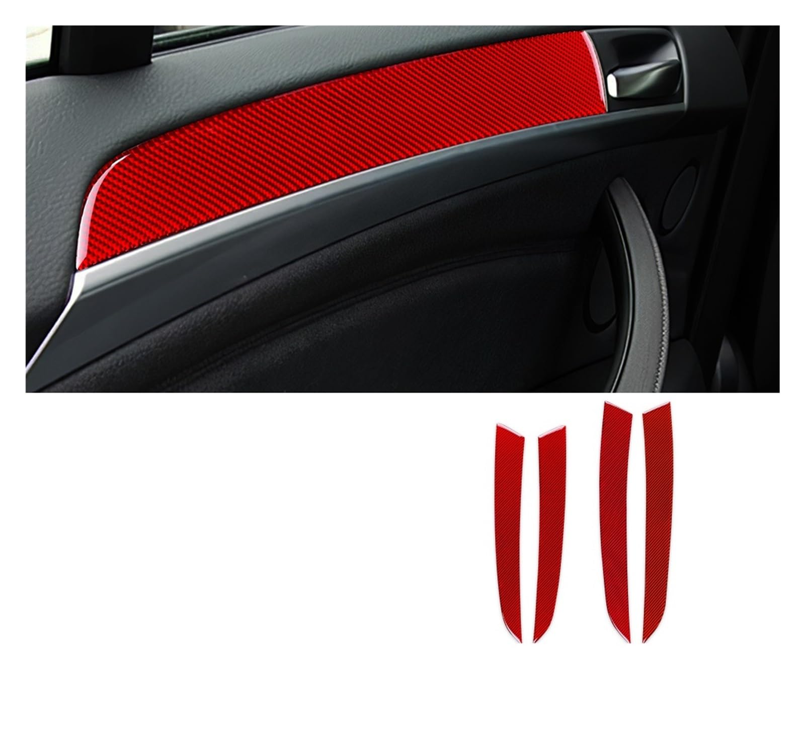 YBDFCBF Real Carbon Fiber Auto Türgriff Panel Abdeckung Trim Streifen Aufkleber Kompatibel for BMW X5 E70 Auto Innen Auto Styling zubehör(Red) von YBDFCBF