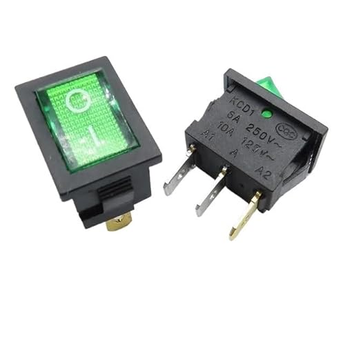 Fensterheber Steuertaste 5PCS KCD1 Schalter AUF-Off 15 * 21mm 2Pin Schiff Typ Schalter 6A 250V 10A 125V 15X21 Rocker Schalter Netzschalter Steuertaste Fenster Schalter(3Pin Green LED,100PCS) von YBGTRS