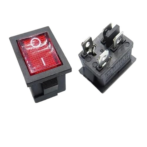 Fensterheber Steuertaste 5PCS KCD1 Schalter AUF-Off 15 * 21mm 2Pin Schiff Typ Schalter 6A 250V 10A 125V 15X21 Rocker Schalter Netzschalter Steuertaste Fenster Schalter(4Pin Red LED,100PCS) von YBGTRS