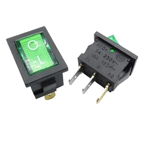 YBGTRS Fensterheber Steuertaste 5PCS KCD1 Schalter AUF-Off 15 * 21mm 2Pin Schiff Typ Schalter 6A 250V 10A 125V 15X21 Rocker Schalter Netzschalter Steuertaste Fenster Schalter(4Pin Green LED,100PCS) von YBGTRS