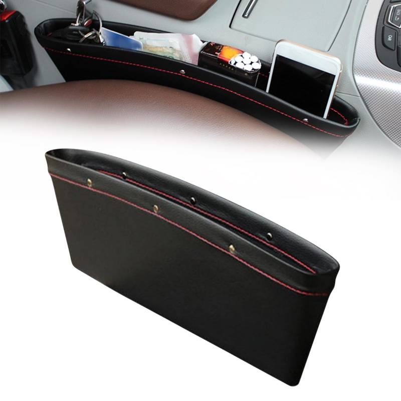 Aufbewahrungsbox für Autositze, Auto Seat Gap Filler Organizer, PU-Leder Car Seat Accessories, Auto Organizer Vorne für Handys, Brieftaschen, Karten, Schlüssel (Schwarz) von YCBTREE