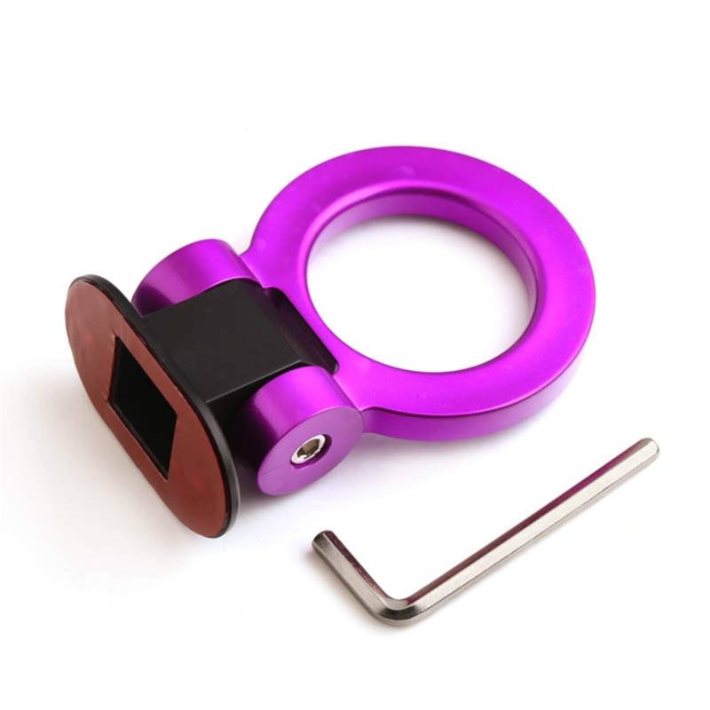 Abschleppstange,Abschlepphaken Universal ABS Bumper Autoaufkleber Schmuck Auto Simulation Tralier Tow Haken Kit Auto Schleppgurt/Anhänger Seile/Haken/Zugstangen(Round Purple) von YDFJKKL