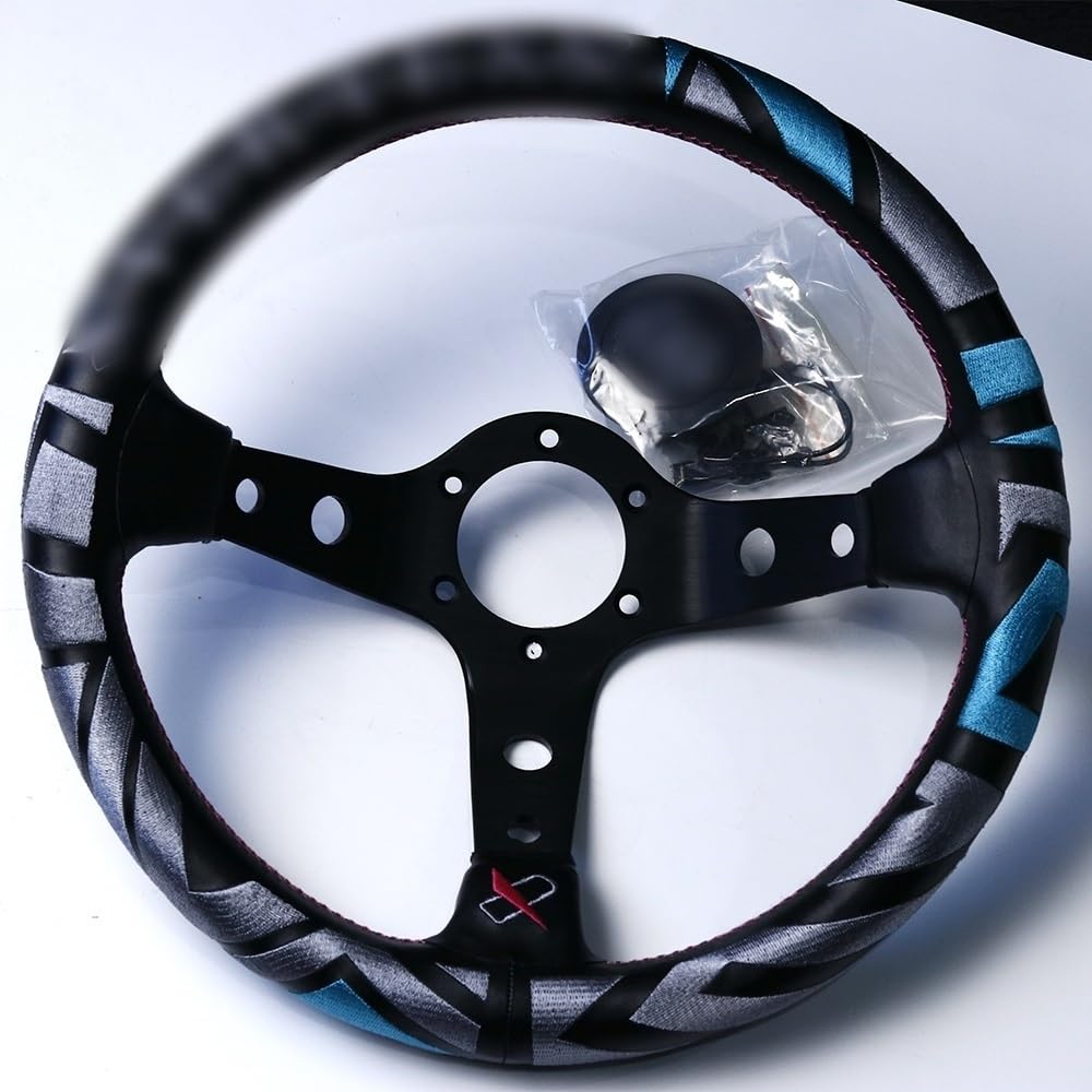 Sportlenkrad,Rallye Sportlenkrad 13inch echtes Leder Drift Sport Lenkräder von YDFJKKL