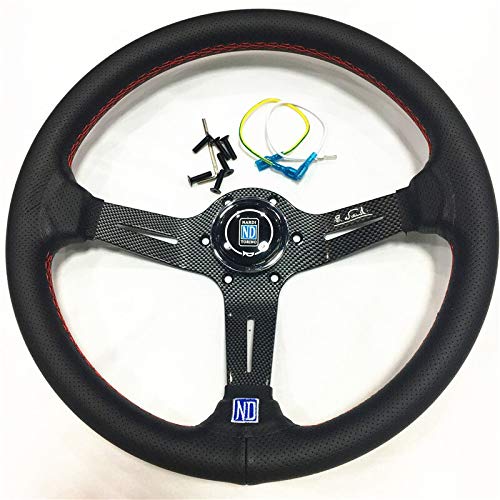 Sportlenkrad,Rallye Sportlenkrad 14inch / 350mm Carbonlook echtes Leder-Lenkrad Drift Sportlenkräder von YDFJKKL