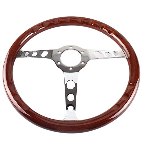 Sportlenkrad,Rallye Sportlenkrad 380mm 15 Zoll Klassisches Nostalgie Stil Holzmaserung Lenkrad Classic Rad geschlitzt 3 Speichen-Lenkrad Riveted Licht von YDFJKKL