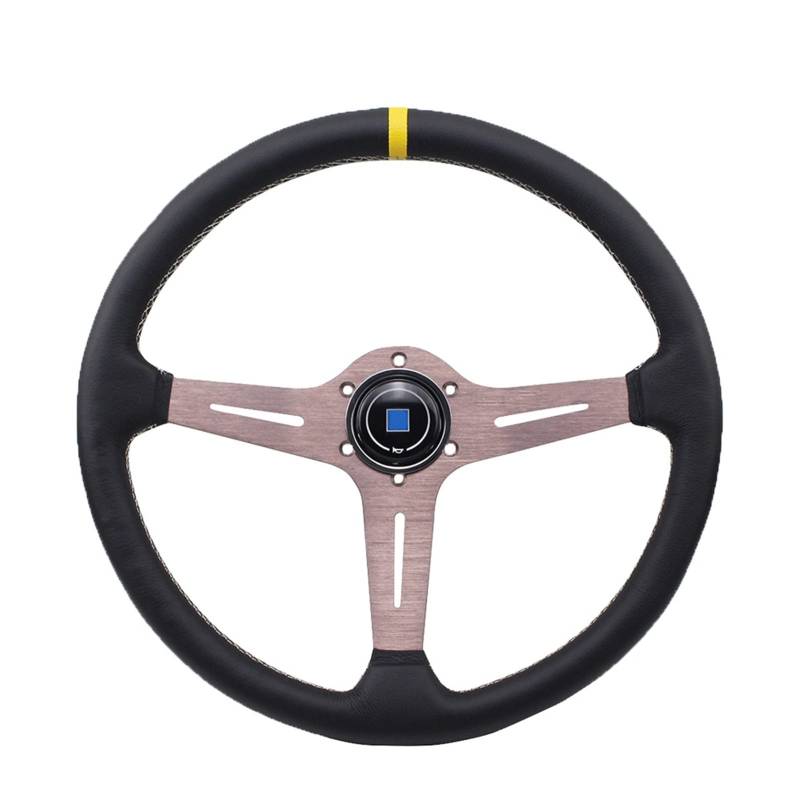 Sportlenkrad,Rallye Sportlenkrad Lenkrad 15 "Zoll Universal Car Racing Lenkrad mit schwarzem Speichen 380mm Lederlenkrad von YDFJKKL