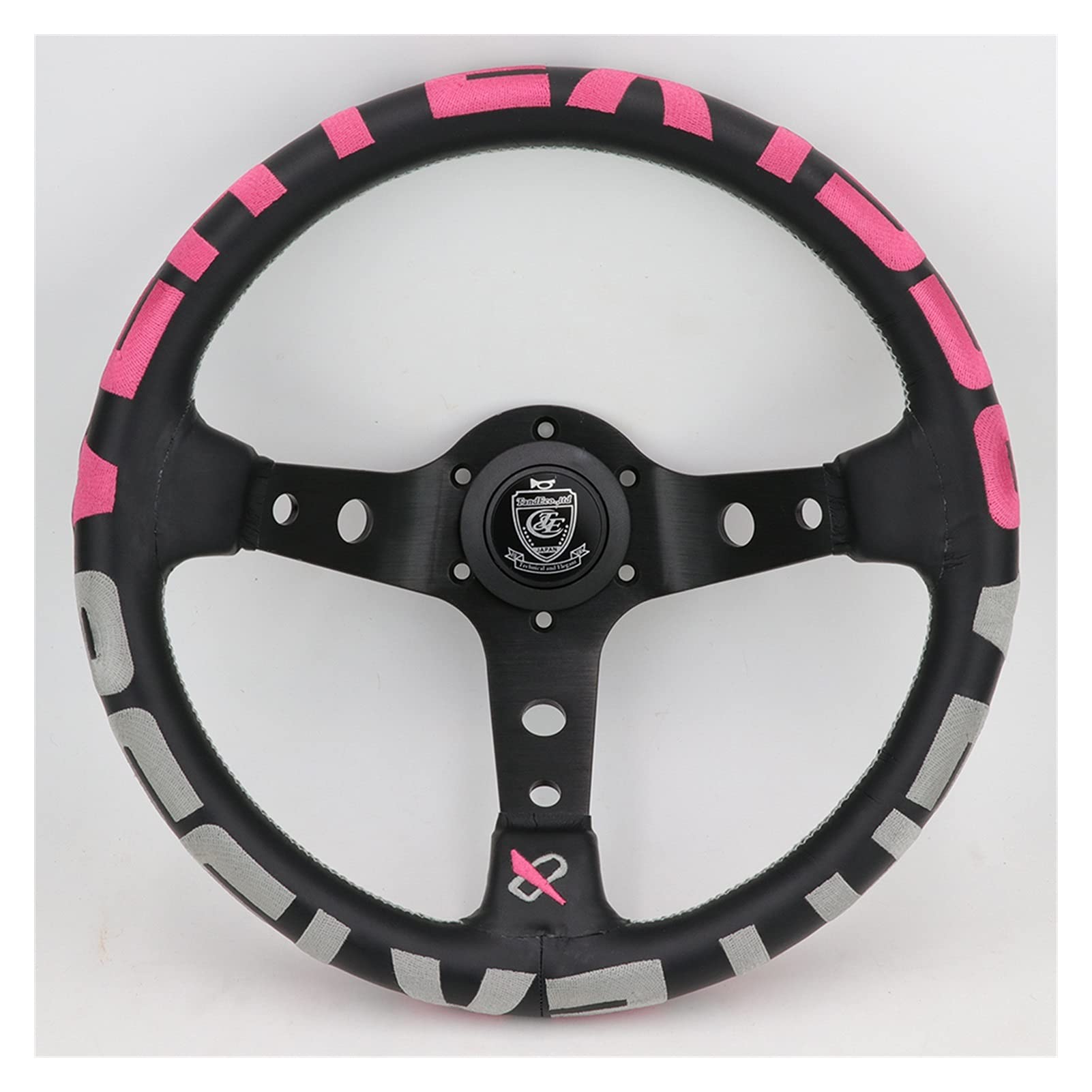 Sportlenkrad,Rallye Sportlenkrad Rote Stickerei Vertex Echtes Leder Drift Sport Lenkräder(Pink) von YDFJKKL