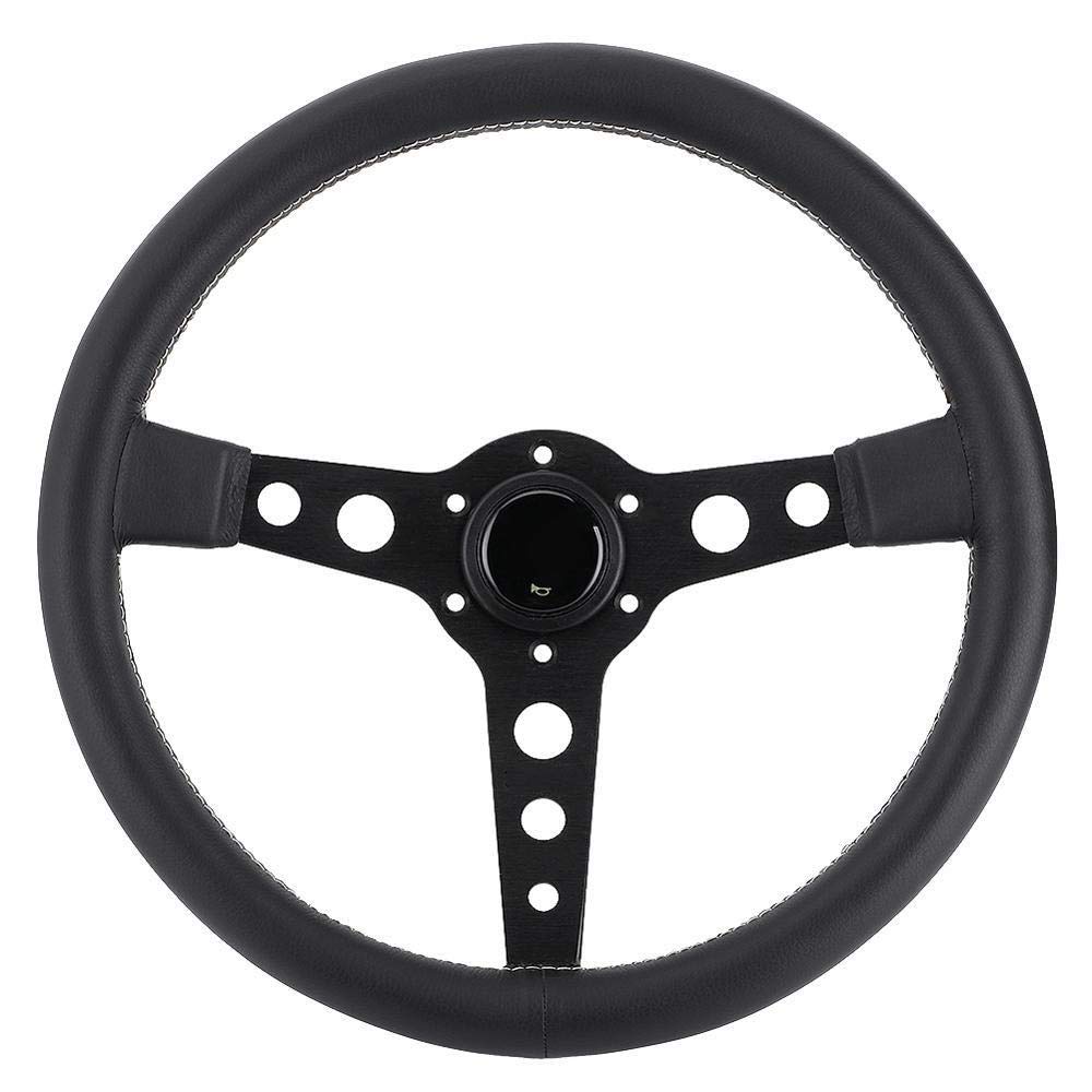 Sportlenkrad,Rallye Sportlenkrad Universal-14inch 350mm OP Drift Sport-Lenkrad Wildleder Steering Wheels350mm / 14in for Art 6-Bolt-Schwarz-Leder Racing-Lenkrad Grau Stitching Mit Horn-Knopf Autozubeh von YDFJKKL