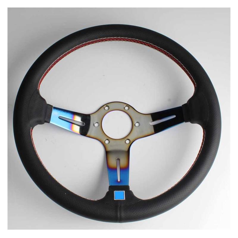 Sportlenkrad,Rallye Sportlenkrad Universalauto 14inch verbrannt Blaues echtes Leder Tuning Sport Drift Lenkrad(B) von YDFJKKL