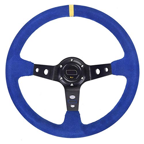 Sportlenkrad,Rallye Sportlenkrad Unversal 14inch 350mm Car Racing Lenkrad Tief Corn Driften Veloursleder Rutschhemmende Sport-Lenkrad(Blue) von YDFJKKL