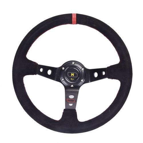 Sportlenkrad,Rallye Sportlenkrad Unversal 14inch 350mm Car Racing Lenkrad Tief Corn Driften Veloursleder Rutschhemmende Sport-Lenkrad(Pink Line) von YDFJKKL