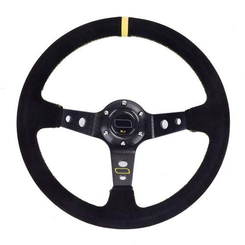 Sportlenkrad,Rallye Sportlenkrad Unversal 14inch 350mm Car Racing Lenkrad Tief Corn Driften Veloursleder Rutschhemmende Sport-Lenkrad(Yellow Line) von YDFJKKL