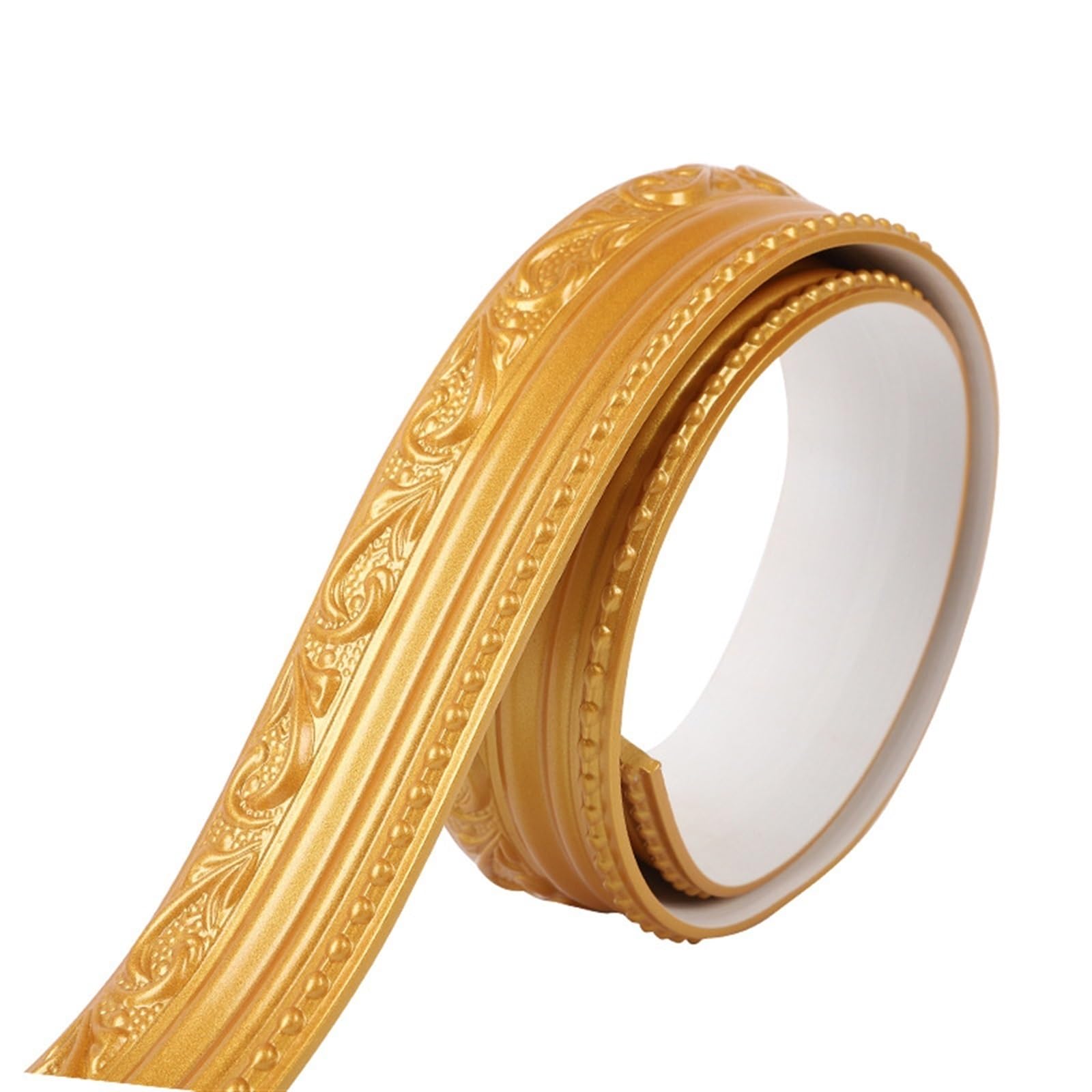 PVC-Viertelkreisverkleidung, 9,8 Fuß flexible Zierleiste, selbstklebend, abziehen und aufkleben, Kronenleiste, Kante und aufkleben, Gummi-Bodensockel, Außeneckleiste(Gold) von YDHSIKK