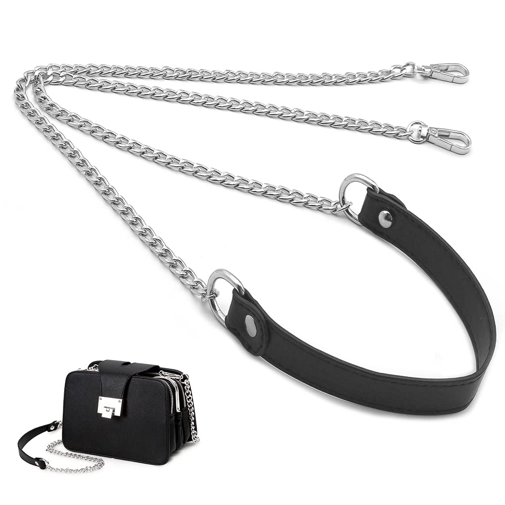 YDHfdc Taschenkette Silber 120cm PU Leder Kettenriemen Griff Tasche Kette Riemen mit Schnallen Metall PU Leder Ersatzkette für Geldbörse Handtaschen DIY Zubehör von YDHfdc