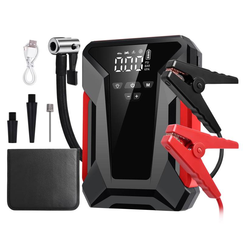 YEARTOP Starthilfe Reifenfüller Power Pack, 1200 A Spitzenstrom, 28000 mAh Tragbare Auto-Starthilfe mit 150 PSI Luftkompressor für alle Benzin- oder 8,0 L Diesel-Motoren, LED-Taschenlampe von YEARTOP