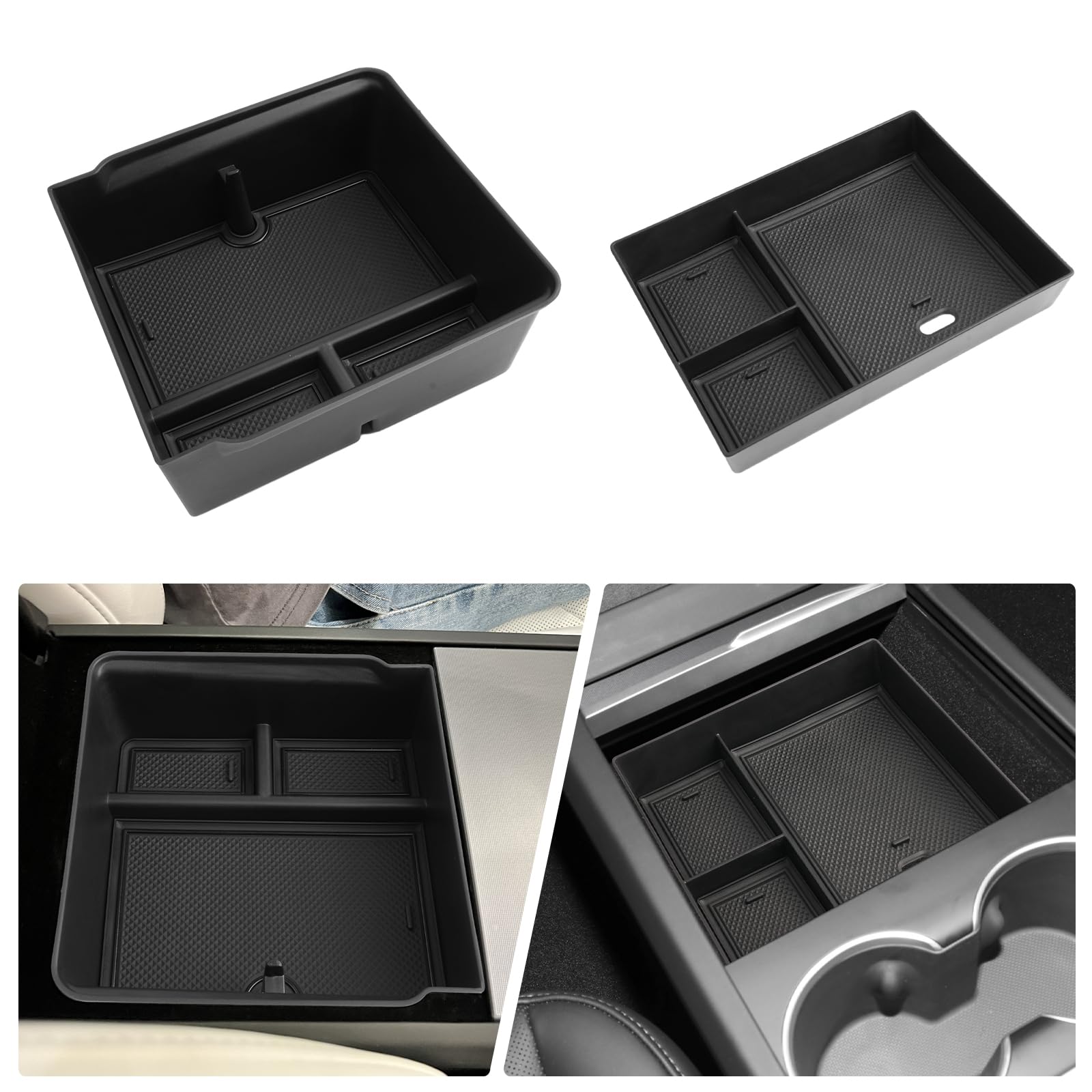 YEE PIN 2PCS Model 3 2024 Aufbewahrungsbox Kompatibel mit Tesla Model 3 2024 Mittelkonsole + Armlehne Organizer Tray für Armlehne Organizer Zubehör Mit Rutschfestermatte von YEE PIN