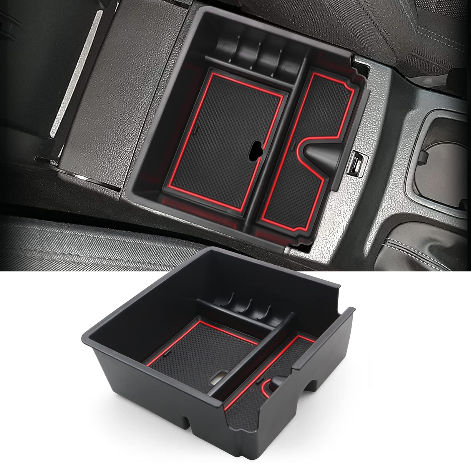 YEE PIN Aufbewahrungsbox Kompatibel mit Ford Ranger 2015 2016 2017 2018 2019 Mittelkonsole Organizer Tray für Armlehne Organizer Zubehör Mit Rutschfestermatte von YEE PIN