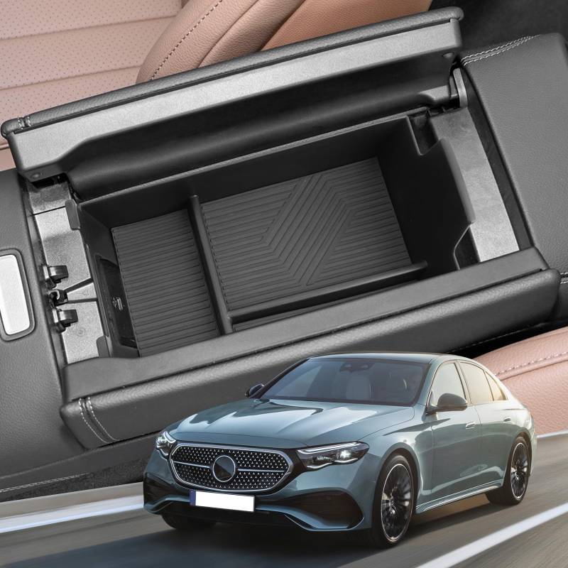 YEE PIN Aufbewahrungsbox Kompatibel mit Mercedes E klasse W214 2023 2024 2025 Mittelkonsole Organizer Tray für Armlehne Organizer Zubehör Mit Rutschfestermatte von YEE PIN