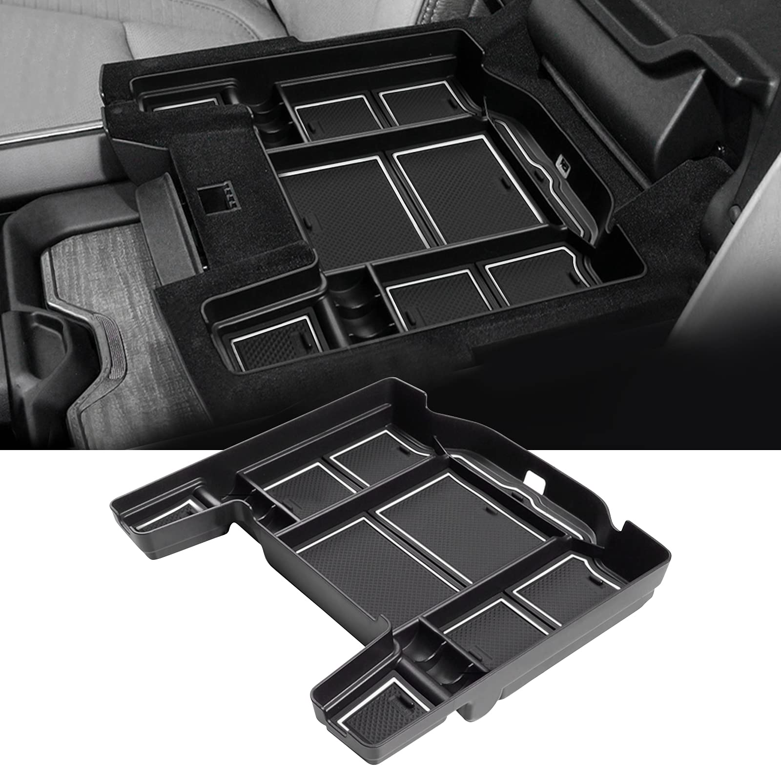 YEE PIN Dodge RAM 1500 mk5 2019-2025 Mittelkonsole Aufbewahrungsbox Handschuhfach für Armlehne Organizer Zubehör Mit Rutschfestermatte von YEE PIN